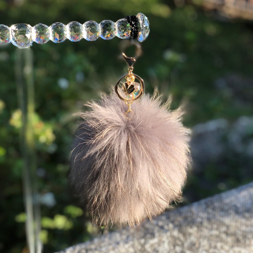 XL Crystal Pom Pom Keychain grey